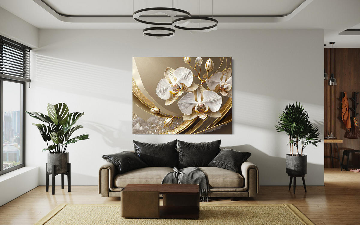 WANDBILD goldene orchideenblume 3d - Goldfarben, Textil (60/40cm) - Feeby