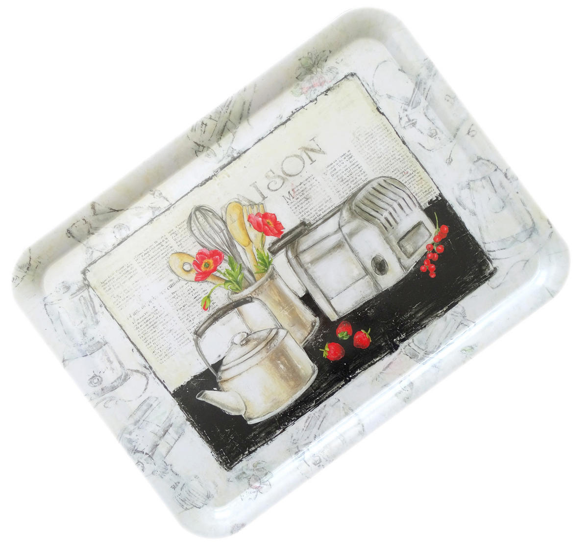 TABLETT Landhaus, rechteckige Melamin Serviertablett 50x37 cm - Grau, Kunststoff (37/2/50cm) - Lashuma