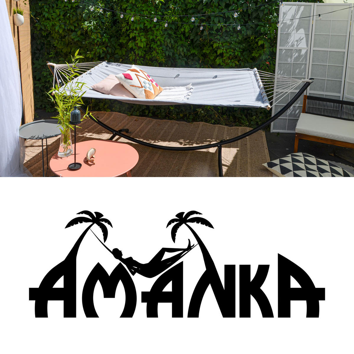 DOPPEL-HÄNGEMATTE mit Gestell bis 120kg, 200/120cm, Grau - Grau, Metall (100/90/300cm) - Amanka