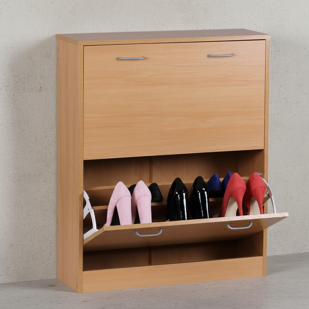 SCHUHREGAL Holz für 20 Paar Schuhe mit offenen Fächern, Beige 75x24x87 cm - Beige/Braun, Holz/Kunststoff (75/87/24cm) - KADIMA DESIGN