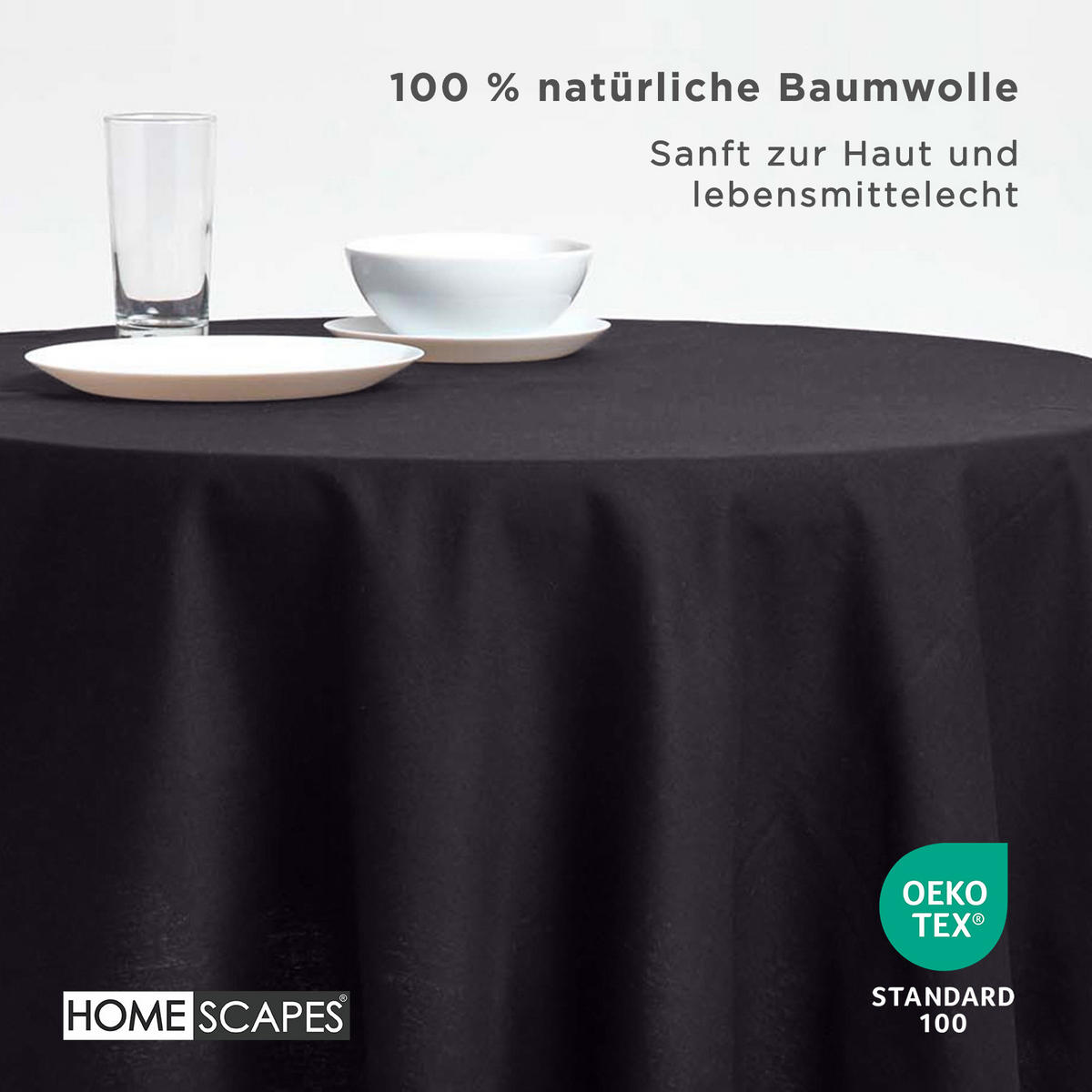 TISCHDECKE schwarz rund 178 cm, 100% Baumwolle - Schwarz, Textil (178/178cm) - Homescapes