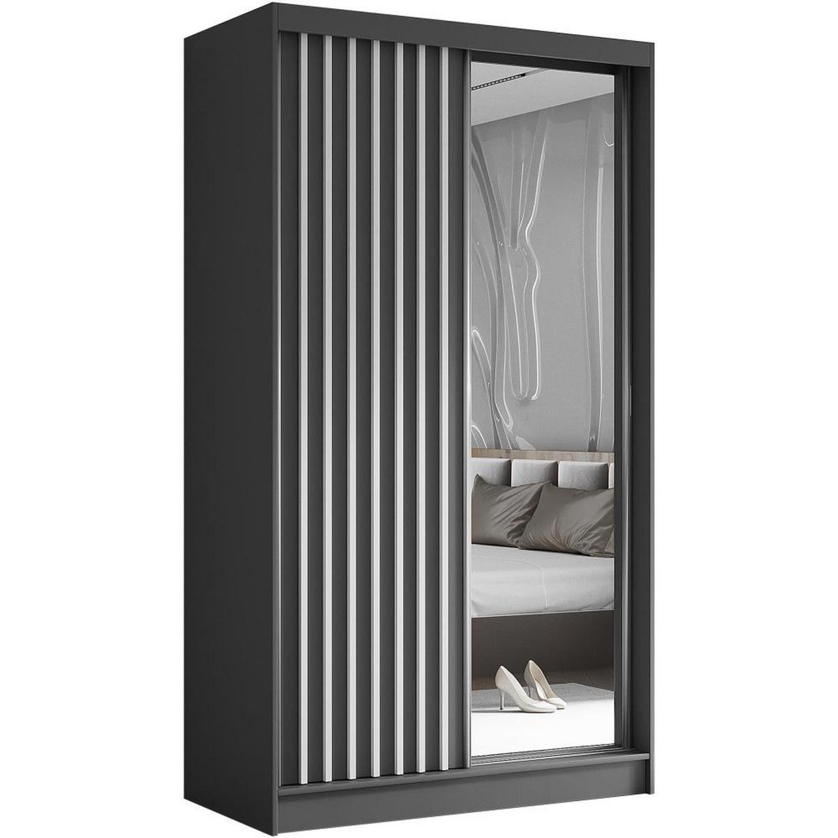 SCHWEBETÜRENSCHRANK Helix 120/216/61 grau+weiß mit Schubladeneinsätze - Weiß/Grau, Holzwerkstoff (120/216/61cm) - Beautysofa