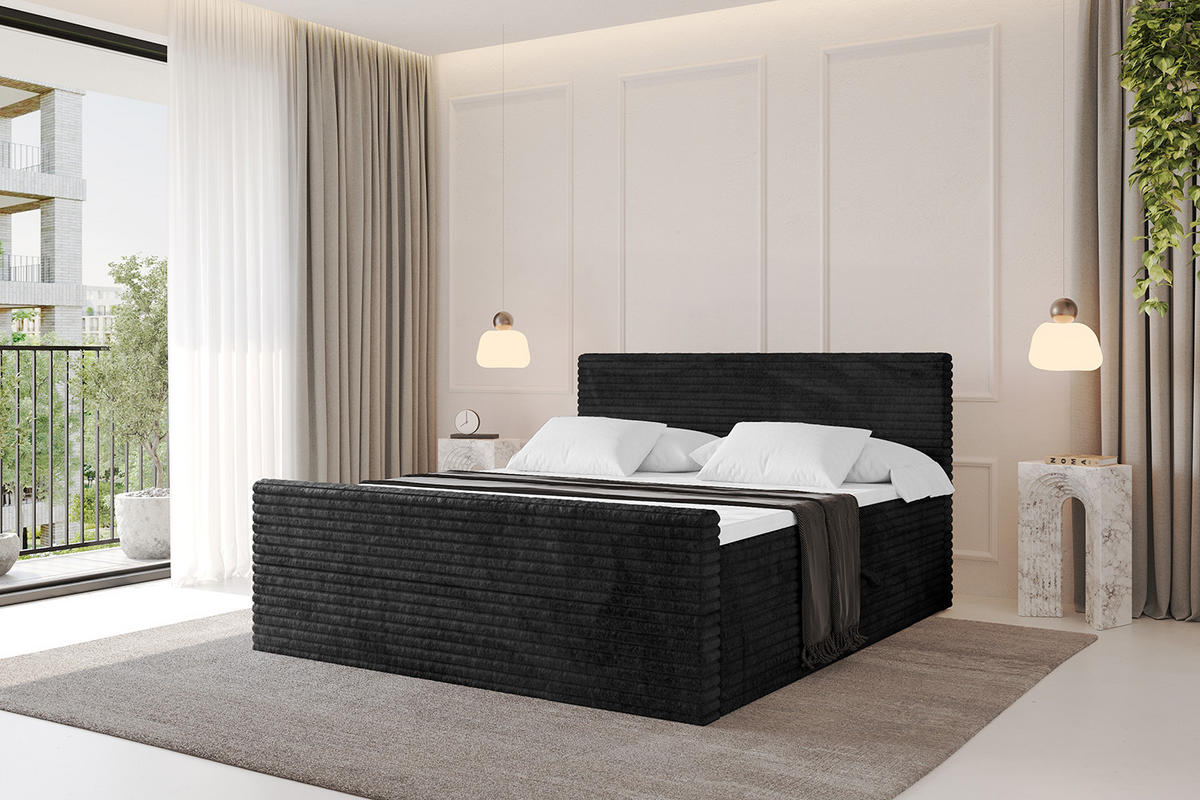 BOXBETT mit Matratze H4 und Lattenrost - TOLO-Z-v1 - 120x200 Cord - Schwarz - Schwarz, Holzwerkstoff (120/200cm)