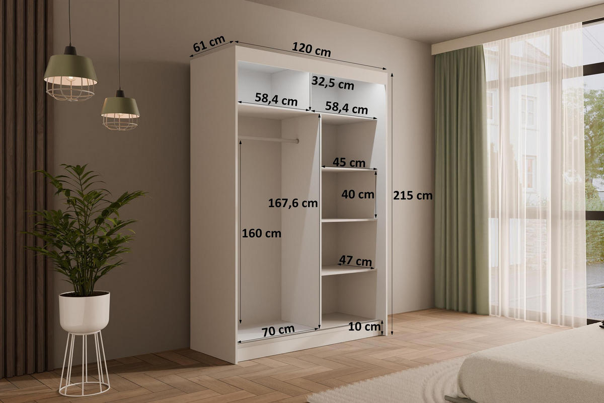 KLEIDERSCHRANK PAOKI mit LED - 120 cm - Weiß - Weiß, Holzwerkstoff (120/215/61cm) - ALTDECOR