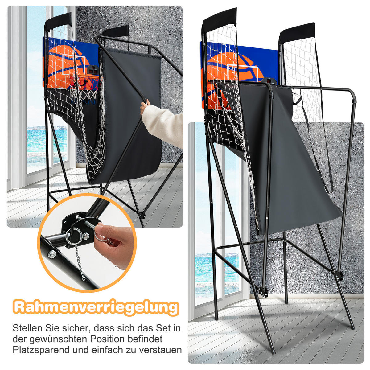 ARCADE-BASKETBALLSPIEL klappbar Schwarz - Schwarz, Metall (62/208cm) - COSTWAY