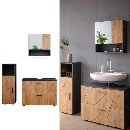 BADMÖBEL-SET Irma Goldkraft Eiche/Anthrazit 3 Teile, mit Midischrank - Honigeiche/Anthrazit, Holzwerkstoff (80/58.6/41cm) - Vicco