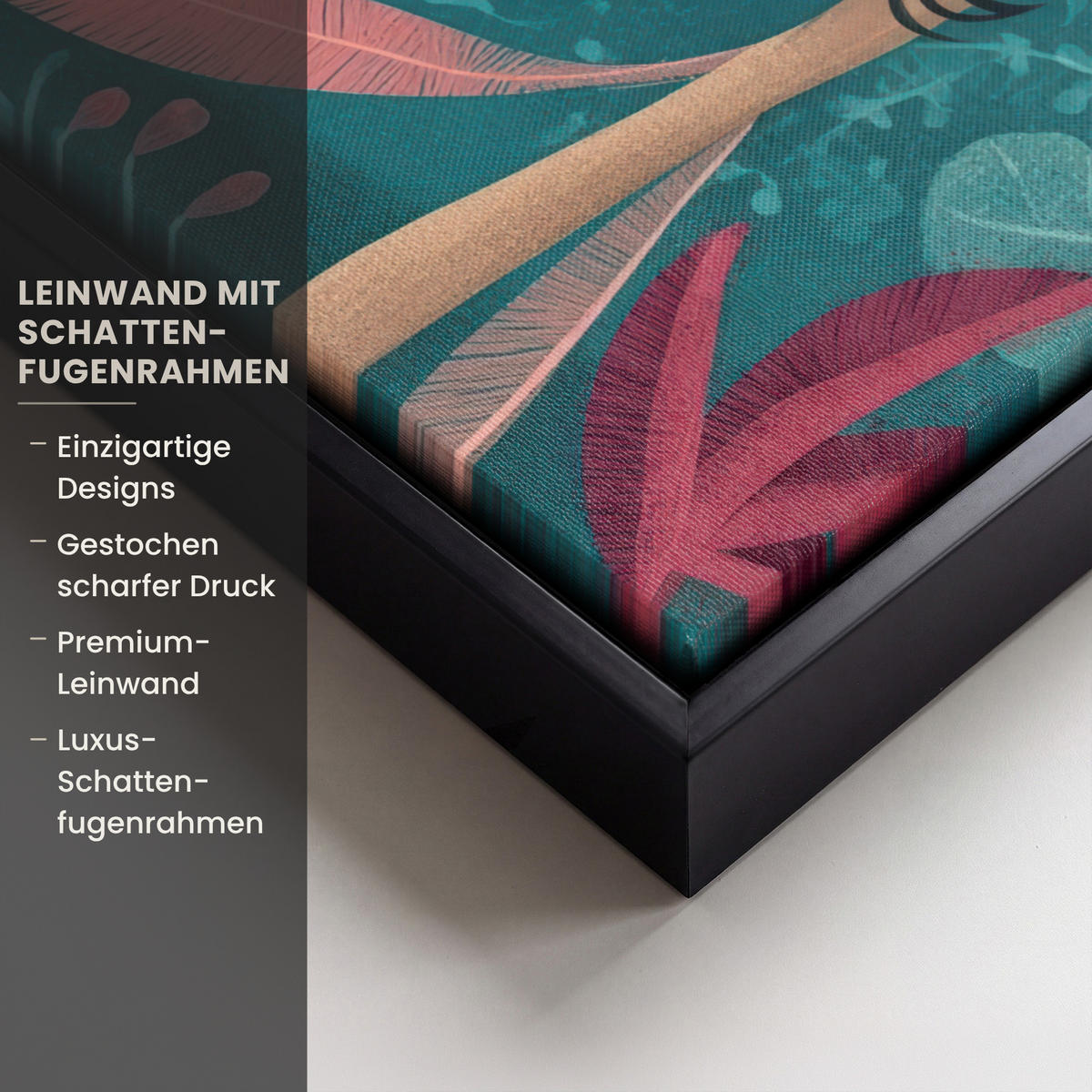 LEINWAND Bilder mit Rahmen - Kakadu - Tropische Blätter - Zweig - 30x40 - Petrol, Textil (30/40cm) - MuchoWow