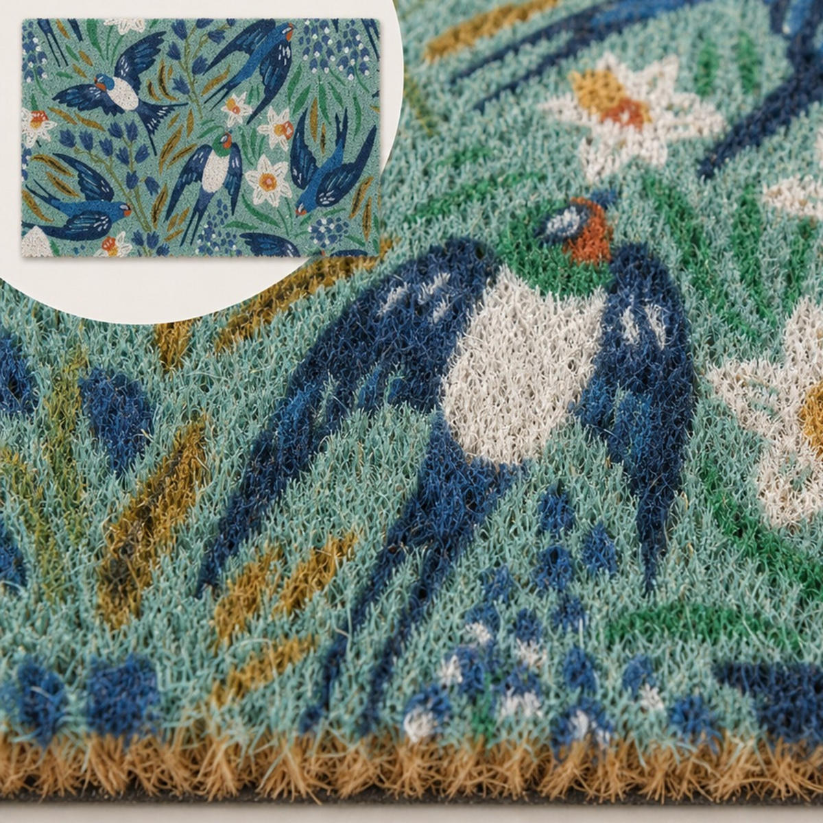 FUSSMATTE Bunt Schwalbenmotiv 60x40 cm - Multicolor, Kunststoff/Textil (60/40cm) - Relaxdays