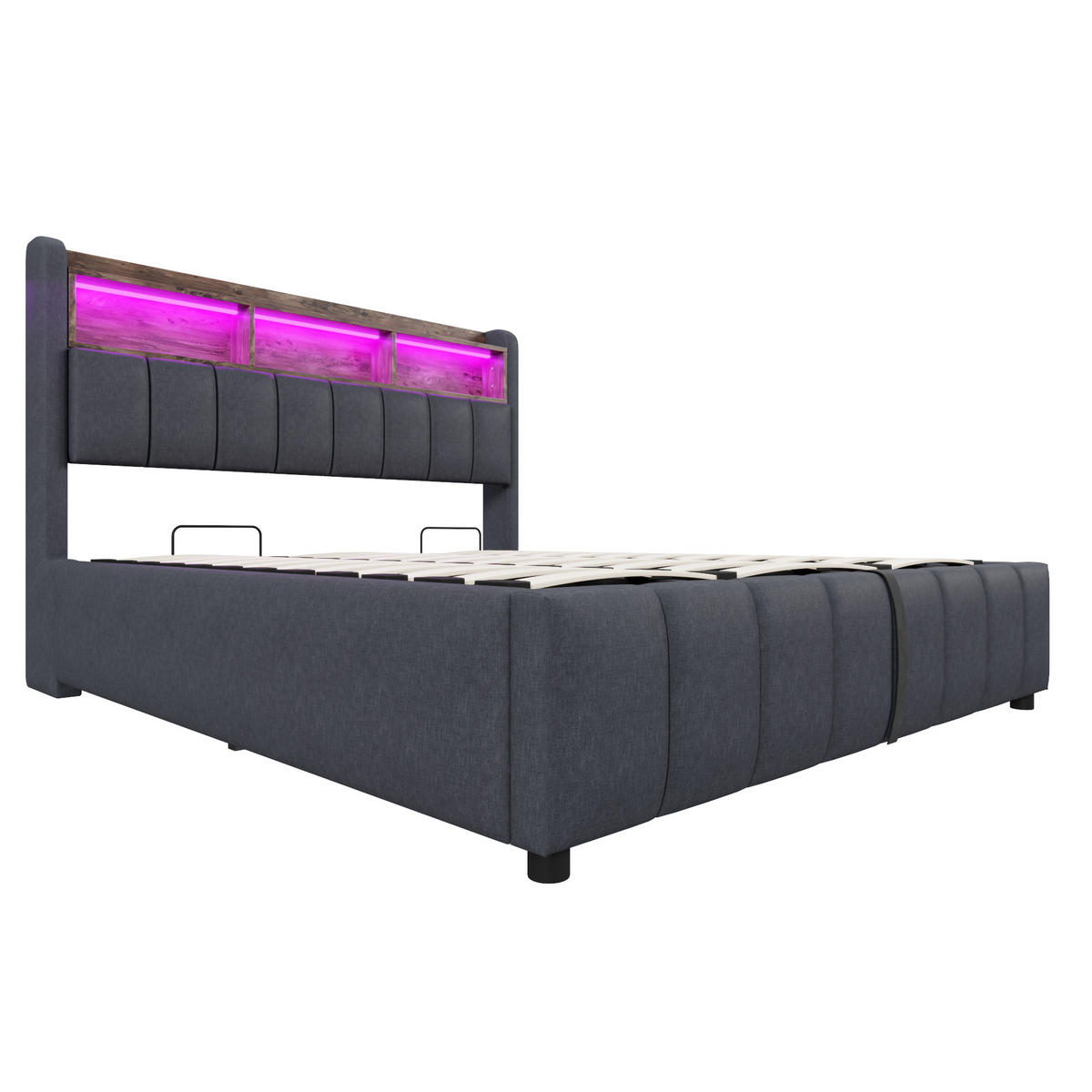 POLSTERBETT 180/200 cm in Grau Leinenstoff mit Bettkasten, LED, USB und Type-C - Grau, Holzwerkstoff/Textil (180/200cm) - CHICFURN