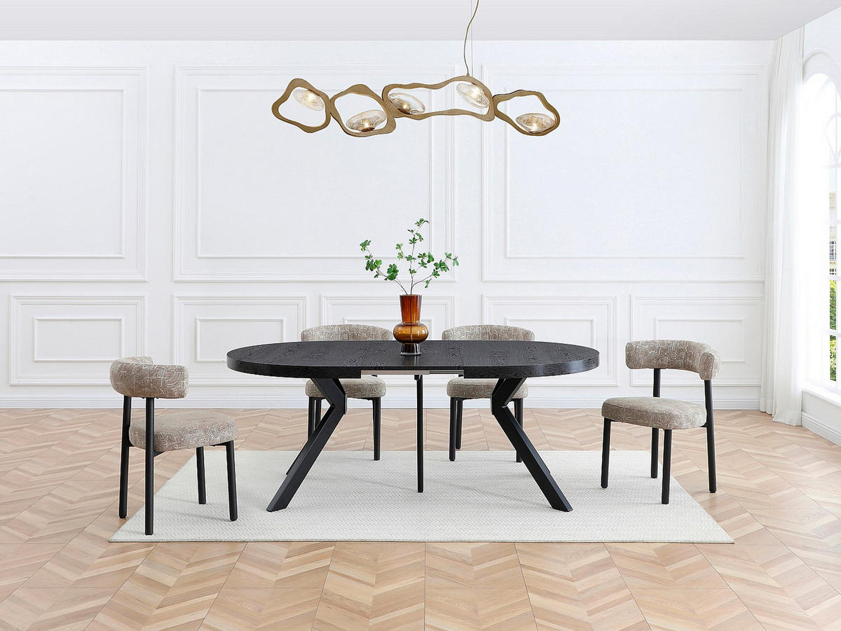 ESSTISCH - ausziehbar - 6 bis 12 Personen - MDF & Stahl - Schwarz - KOMONI - Schwarz, Holz (120/300/76cm) - Vente-Unique