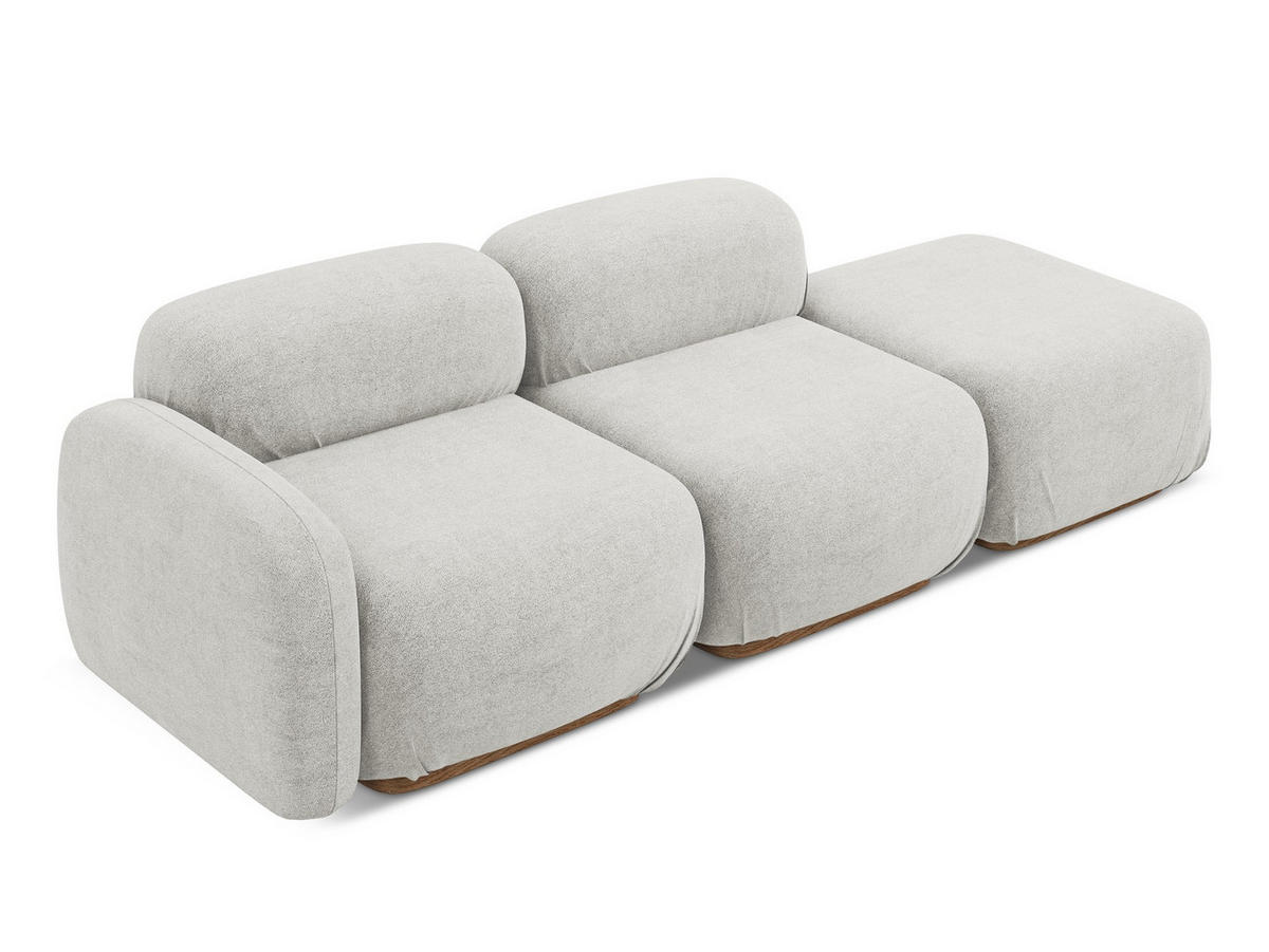3-SITZER SOFA Rechts Bouclé Stoff Grau - Silberfarben/Braun, Holz/Textil (258/73/95cm) - Makamii