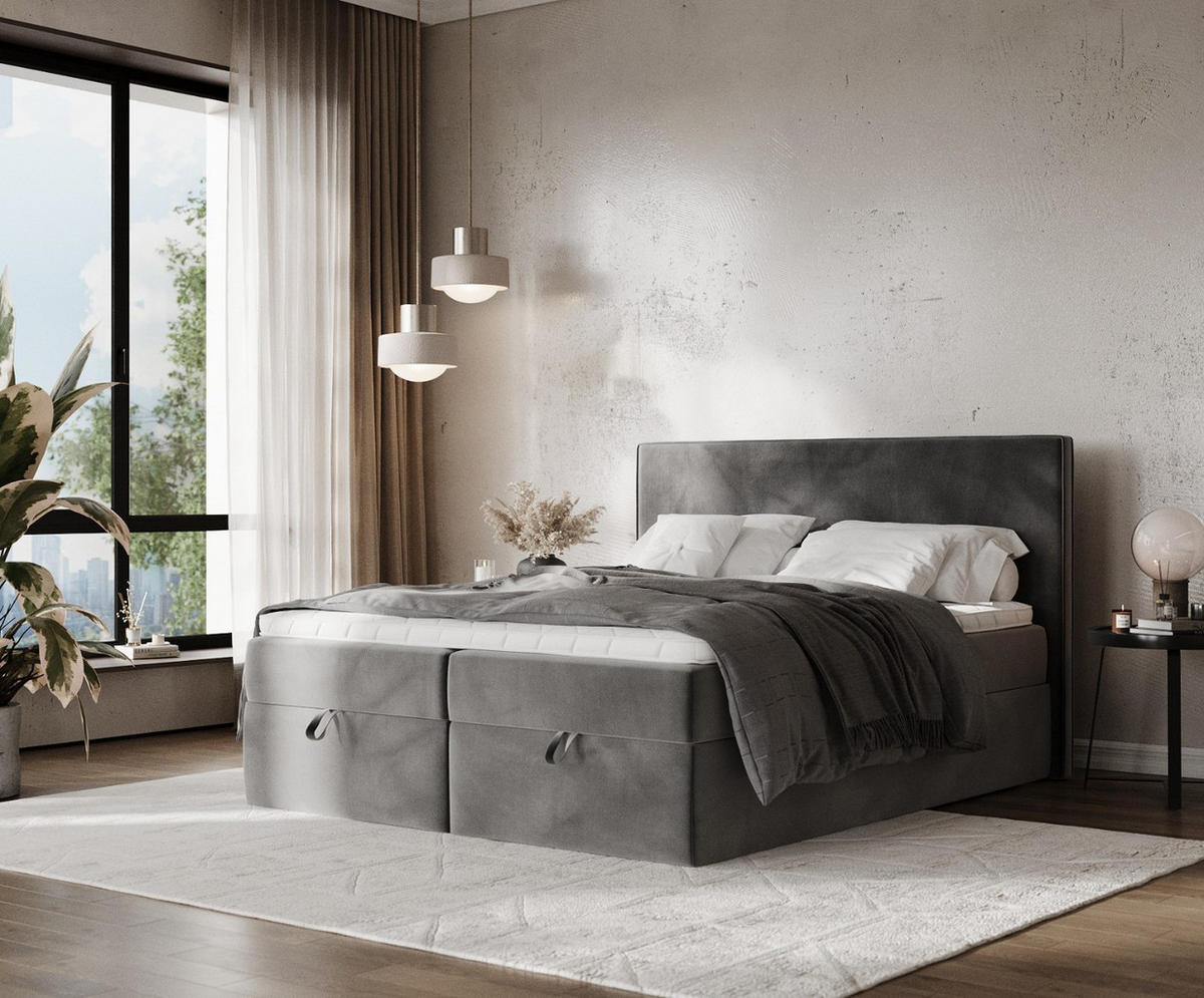 BOXBETT Velma 200/200 cm Grau im Kronos Stoff - Schwarz/Grau, Holz/Holzwerkstoff (200/200cm) - AltaBeds