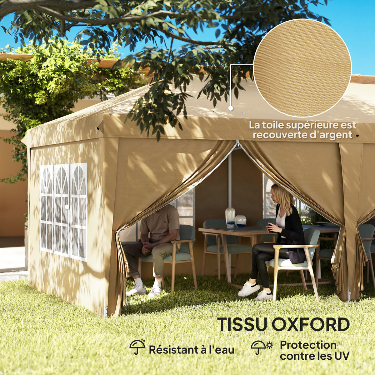 PAVILLON DE-14027 6/3 m, wasserdicht, 4 Seitenwände Khaki - Mokka, Textil (295/270/585cm) - ComfortXL