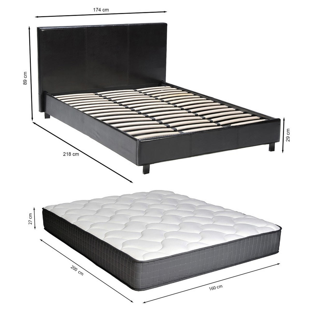 DOPPELBETT ATLANTA mit Matratze / 160x200 - Schwarz - Schwarz, Holzwerkstoff (160/200cm) - Weber Industries