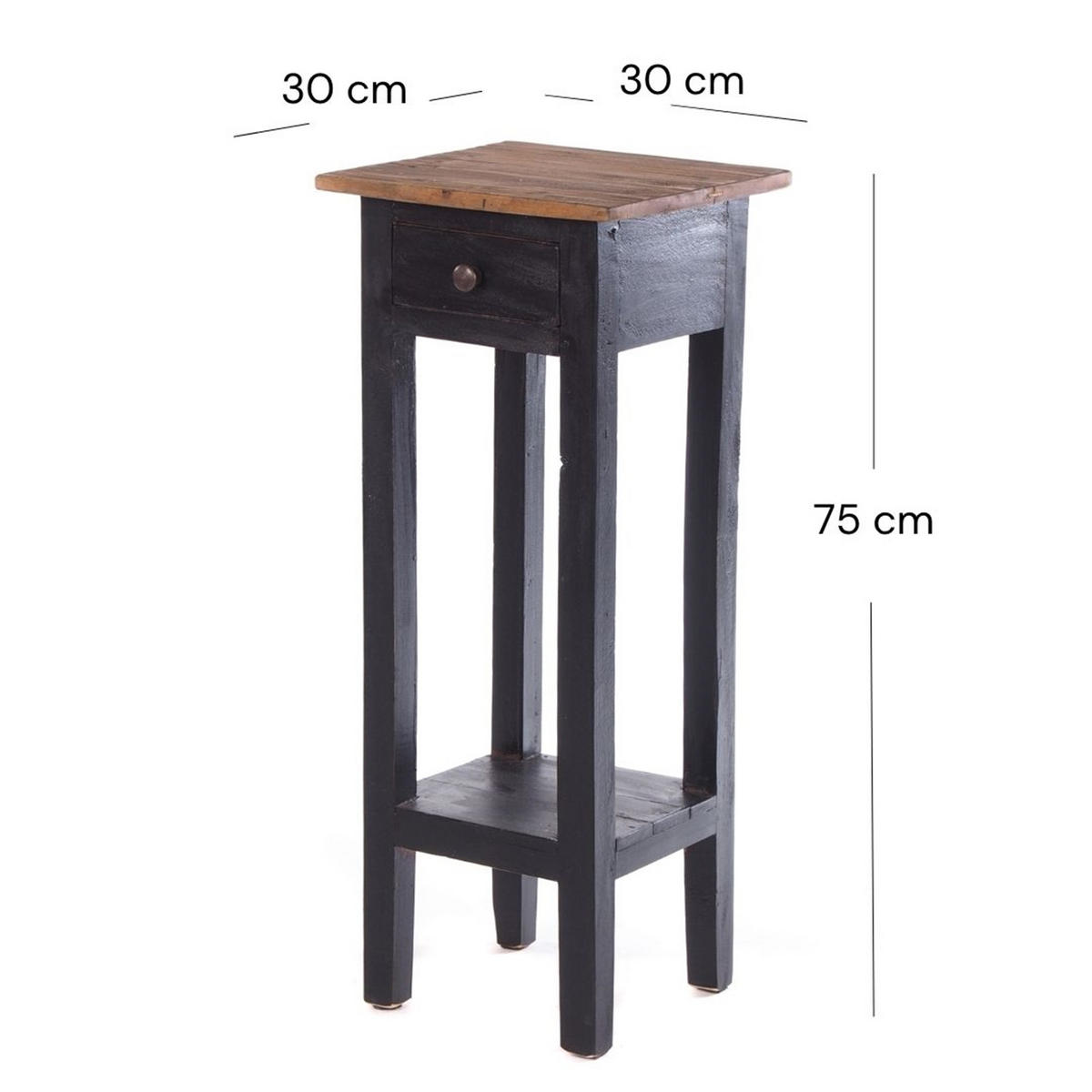 TELEFONTISCH NAPOLEON 75 Mahagoni Massivholz, mit Schublade 04 schwarz-natur - Graubraun, Holz (30/30/75cm) - DESIGN DELIGHTS