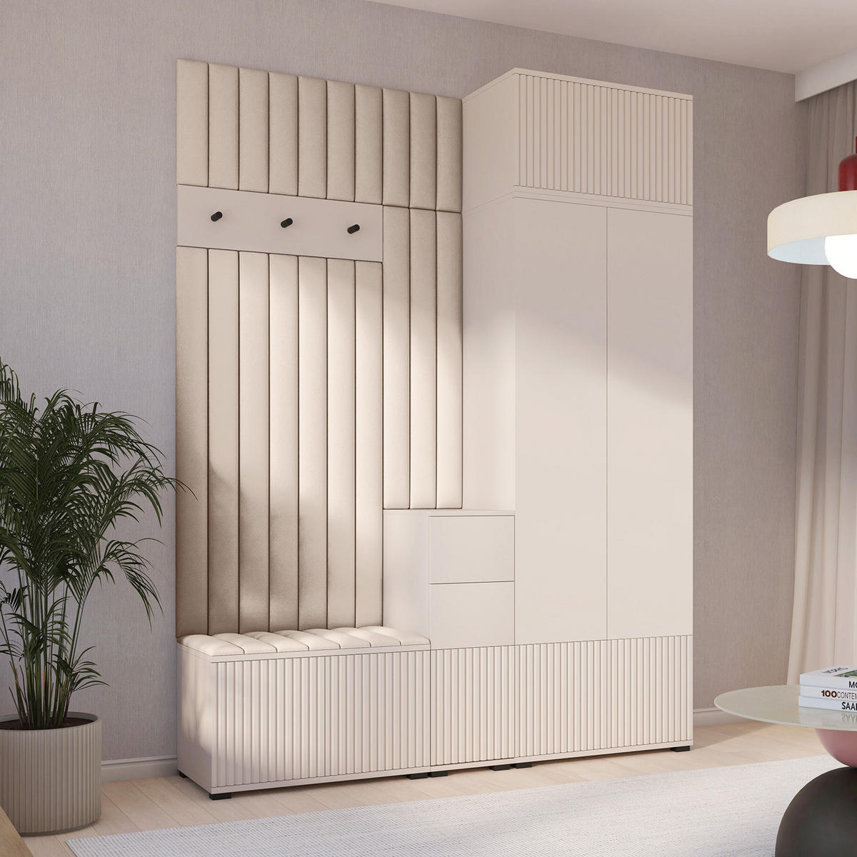 GARDEROBE Ritmo version 8 gefräste Kleiderschrank mit Polsterplatten Beige - Beige/Creme, Holzwerkstoff (170/225/40cm) - Jerpax