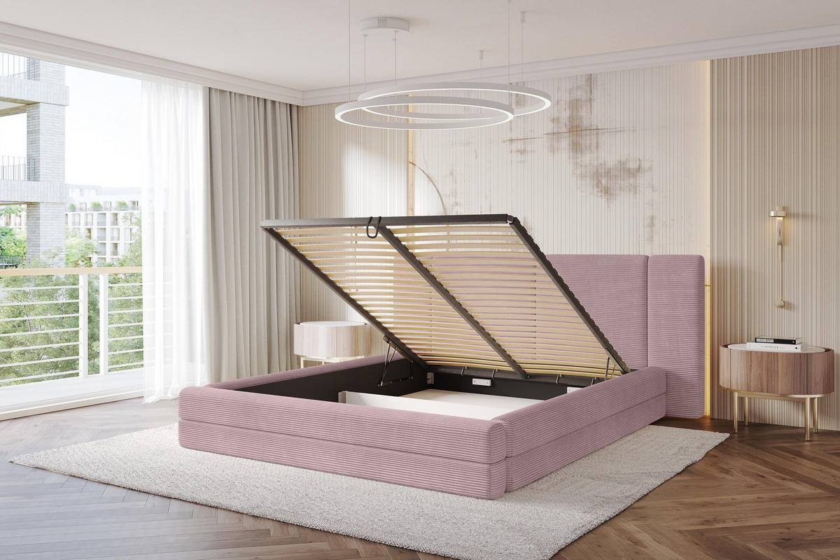 POLSTERBETT mit Bettkasten und Lattenrost, Boxbett ohne Matratze - TEVO 200x200 Rosa - Rosa, Holzwerkstoff/Textil (200/200cm) - ALTDECOR