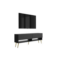 TV-LOWBOARD 140 cm Mattschwarz, goldene schräge Beine, weiße LED, 140 × 32 × 52 cm - Schwarz, Holzwerkstoff (140/52/32cm) - 3XE LIVING