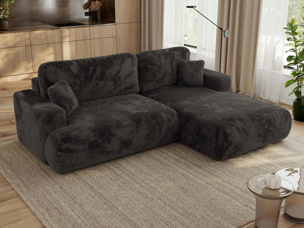 ECKSOFA OVO L Dunkelgrau Plüsch - Rechts Seite - Dunkelgrau/Schwarz, Kunststoff/Textil (195/271cm) - MKS