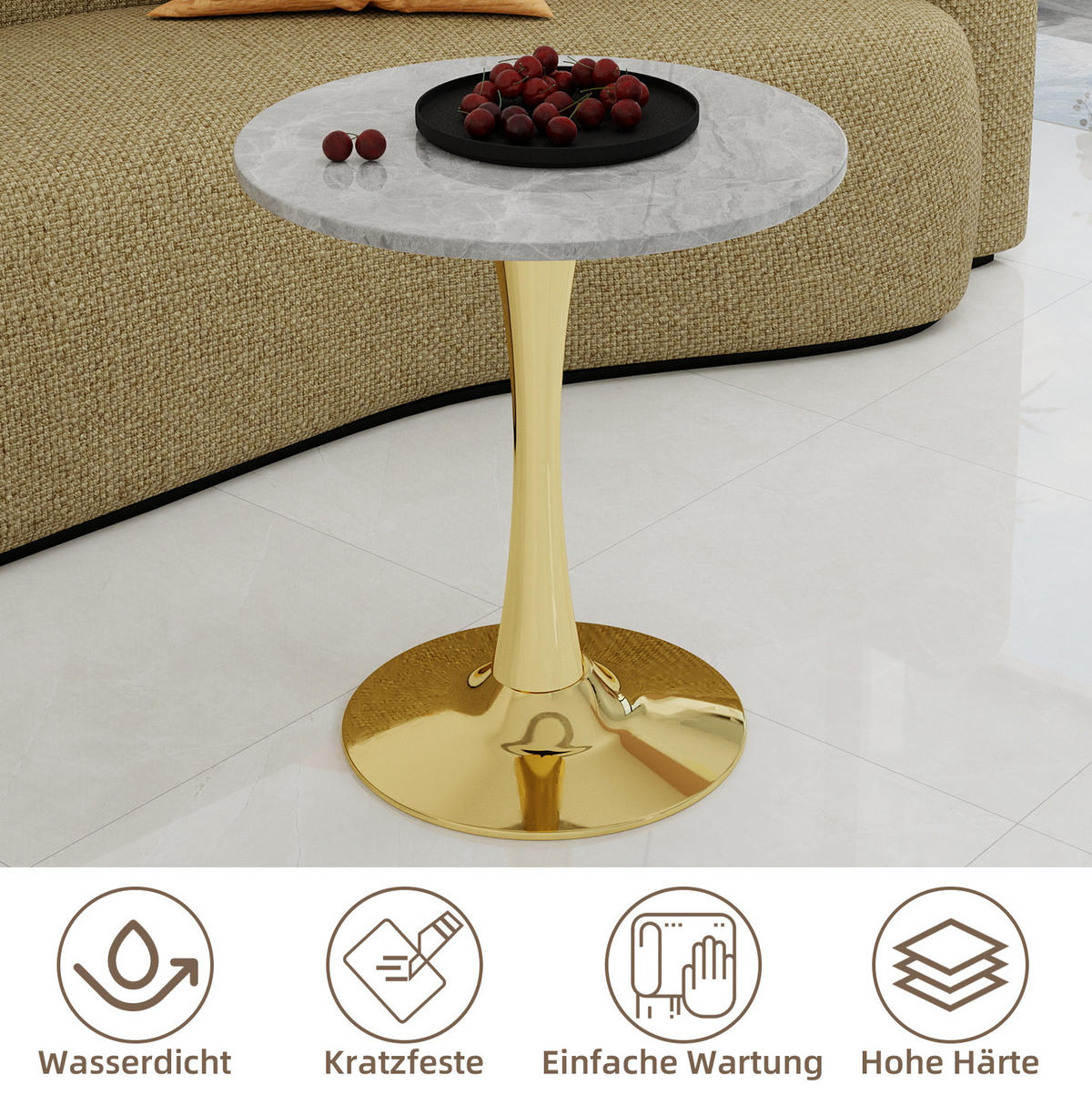 COUCHTISCH 70/70/72 cm in Gold aus Kunstmarmor mit modernem Design - Goldfarben, Stein (70/70/72cm) - OKMYHOME