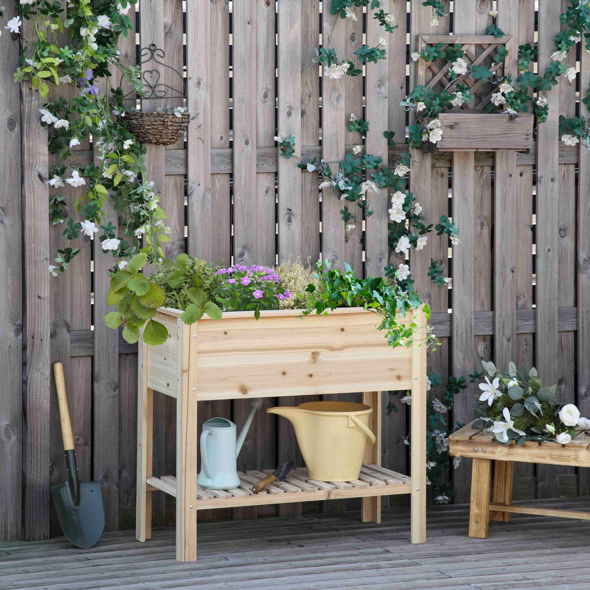 HOCHBEET DE-16009 mit Bewässerung Naturholz - Naturfarben, Holzwerkstoff (90/81/40cm) - ComfortXL