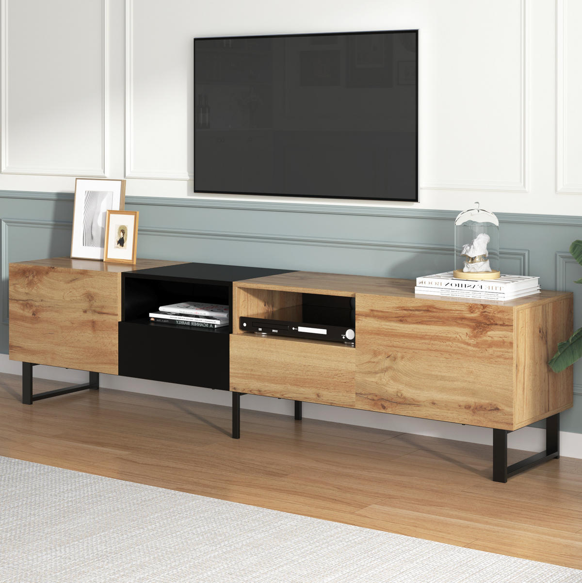 TV-SCHRANK in Schwarz und Holzoptik mit 2 Türen und 2 Schubladen 190/38/48 cm - Eichefarben, Holzwerkstoff (190/48/38cm) - Redom