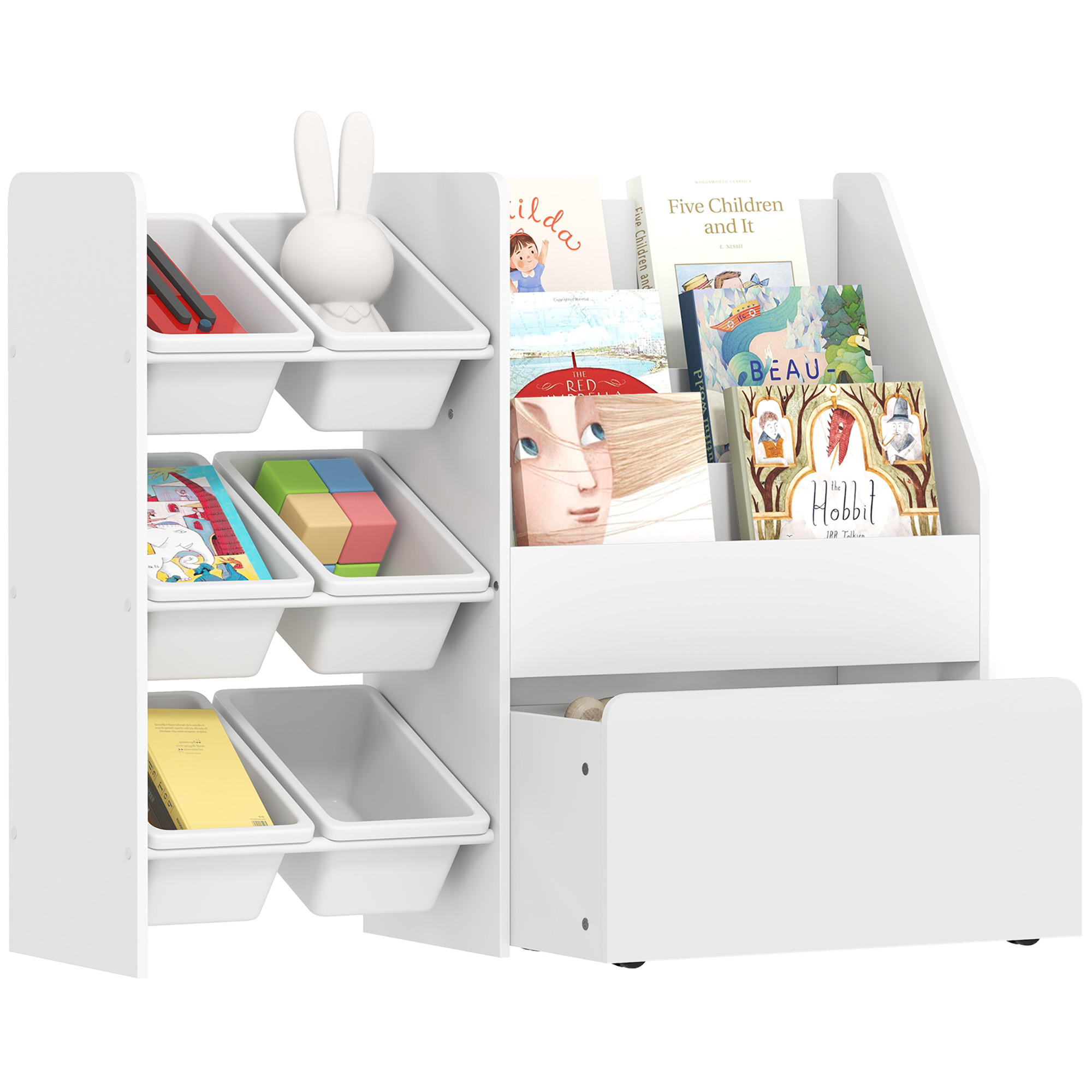 SPIELZEUGREGAL DE-09568 6 Behälter mit rollbarer Box Weiß - Weiß, Holzwerkstoff (100/80/30cm) - ComfortXL