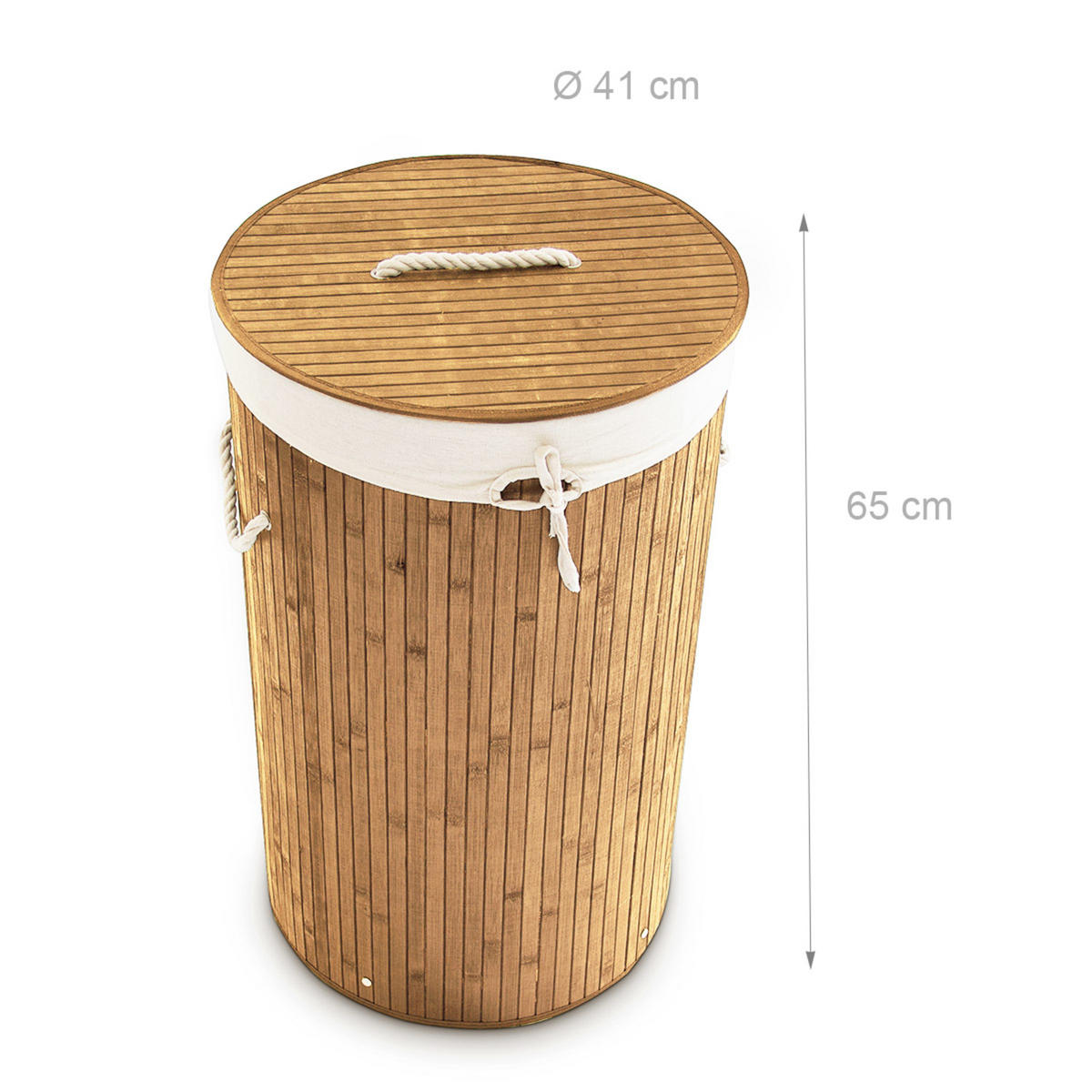 WÄSCHEKORB - Hellbraun, Holz/Textil (41/65/41cm) - Relaxdays