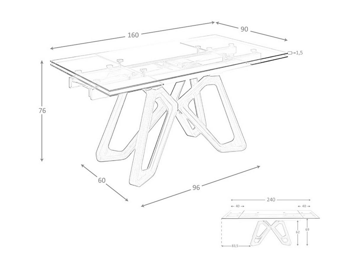 ESSTISCH Walnuss Glas Stahl 160/90/76 cm - Edelstahlfarben/Transparent, Glas (90/160/76cm) - ANGEL CERDA