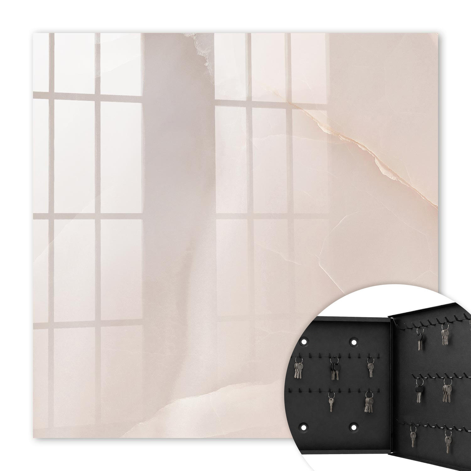 SCHLÜSSELBOX Schwarz 30x30 cm- Türöffnung nach rechts - Elegante Textur - Beige, Metall (30/30/5cm) - TULUP