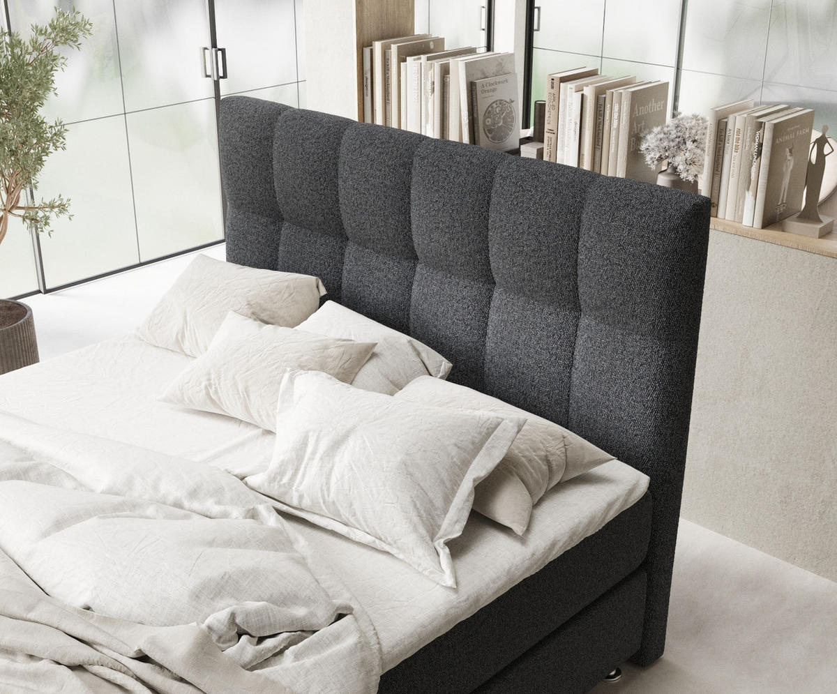 BOXSPRINGBETT Elisio Schwarz 160/200 cm mit Latex-Topper - Silberfarben/Schwarz, Holz/Holzwerkstoff (160/200cm) - Maison de Reve