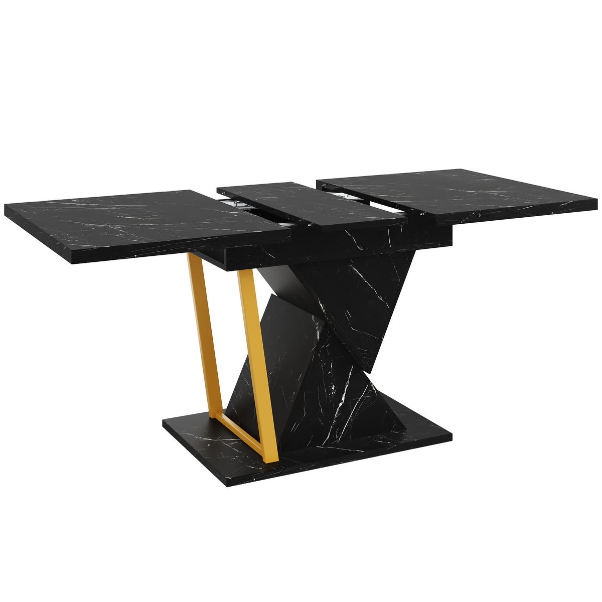 ESSTISCH 110/80/76 cm Schwarz ausziehbar mit Marmoroptik Tischplatte aus MDF - Schwarz, Holzwerkstoff (110/80/76cm) - OKWISH