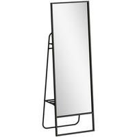 GANZKÖRPERSPIEGEL 157 x 50 cm Rechteckig Standspiegel mit Regal, 2 Haken Schwarz - Schwarz, Metall (38/157/50cm) - HOMCOM