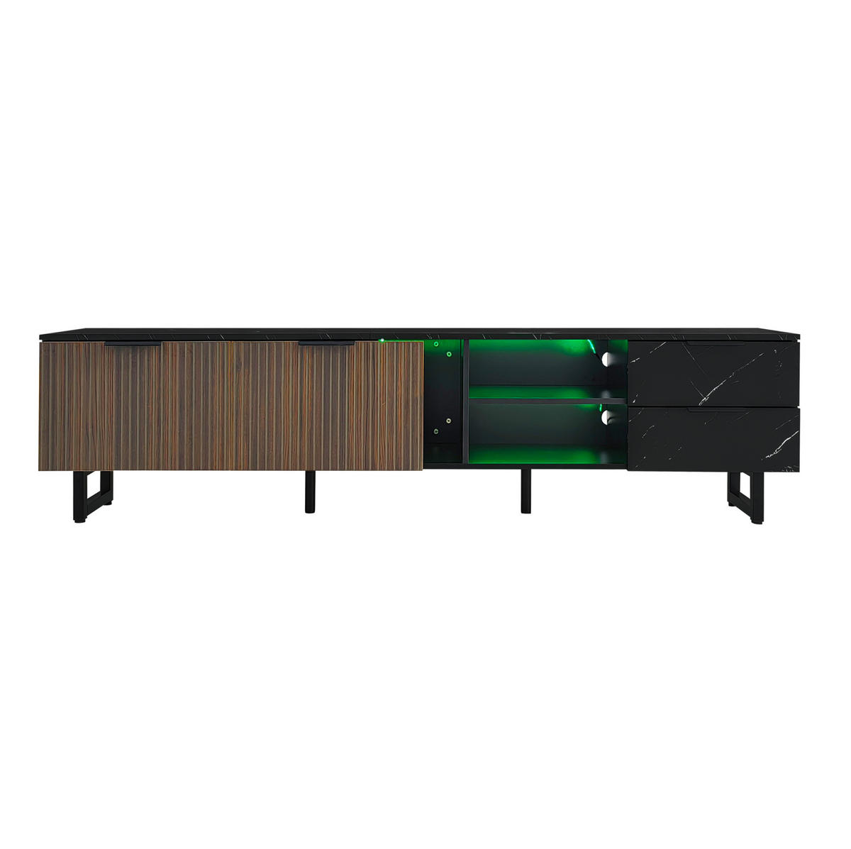 LOWBOARD 200/38/50 cm aus MDF mit LED-Beleuchtung und 15 cm Bodenfreiheit Schwarz (Marmoroptik) - Schwarz, Holzwerkstoff (200/50/38cm) - Modenvie