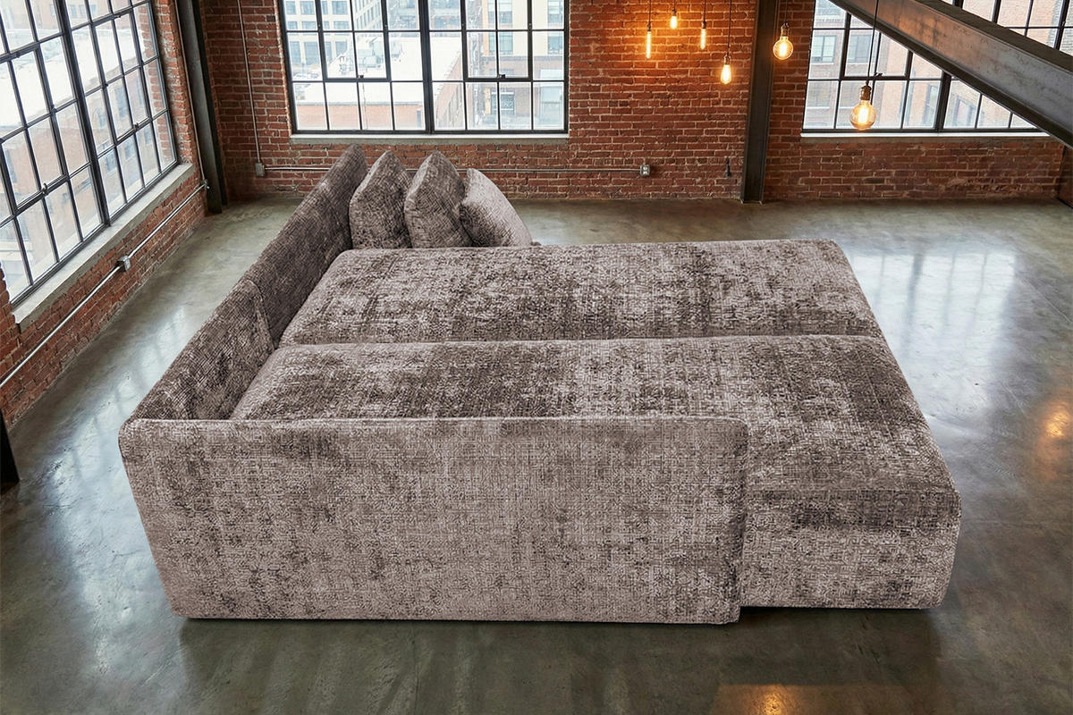 SCHLAFSOFA SADIRA Taupe Flachgewebe - Taupe/Schwarz, Kunststoff/Textil (288/209cm) - KAWOLA