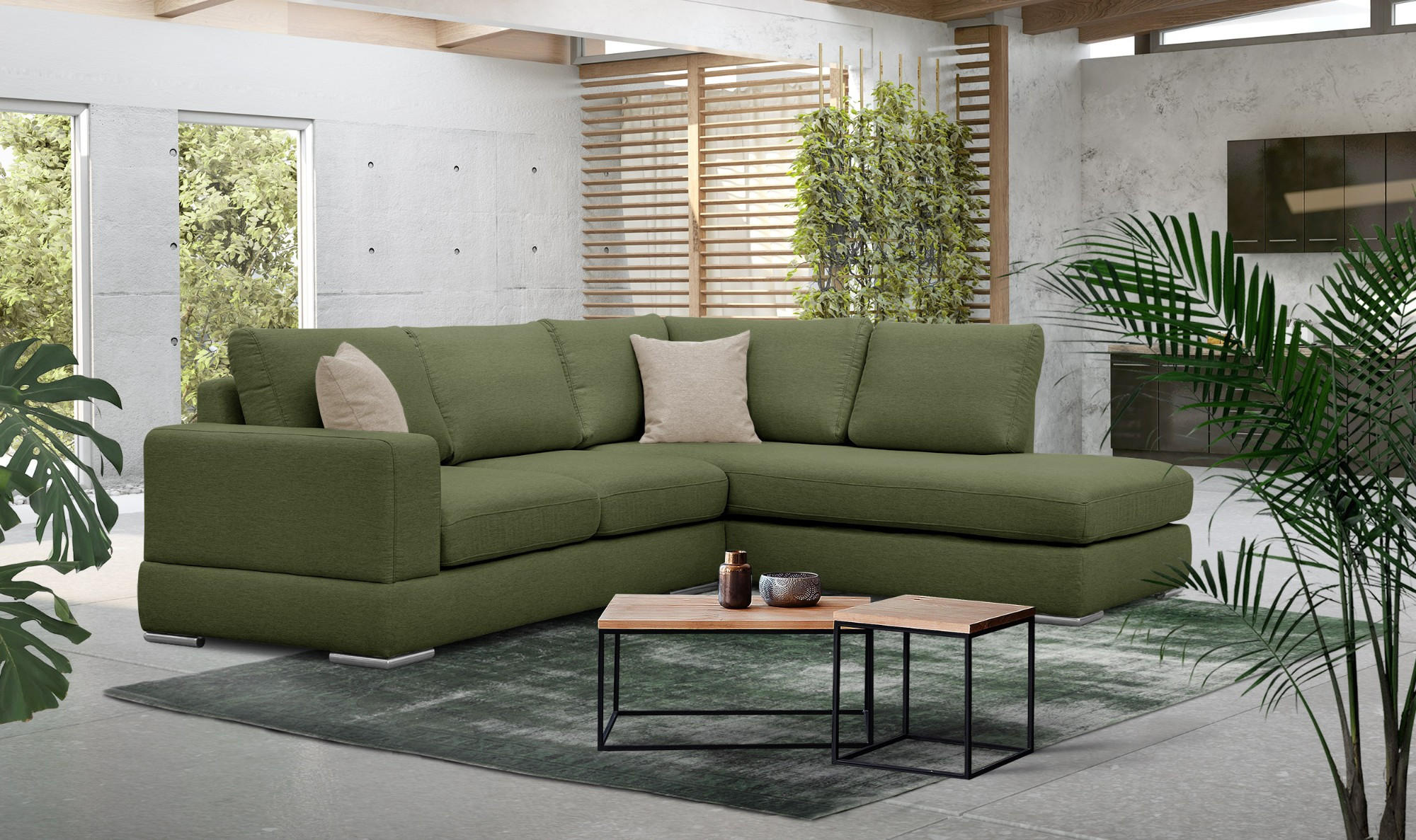 ECKSOFA OTTO 5-Sitzer, grün - Grün, Holzwerkstoff/Textil (279/219cm) - Courtois Laville