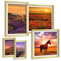 BILDER SET 5er Set - 50x50 cm & 20x30 cm & 40x60 cm Goldrahmen - Berglandschaft Rosslavendel - Goldfarben, Kunststoff (40/60cm) - TULUP