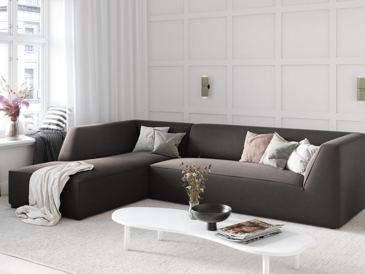 ECKSOFA links Ruby aus Samt dunkelgrau 4 Sitzplätze - Dunkelgrau, Textil (180/273cm) - Micadoni