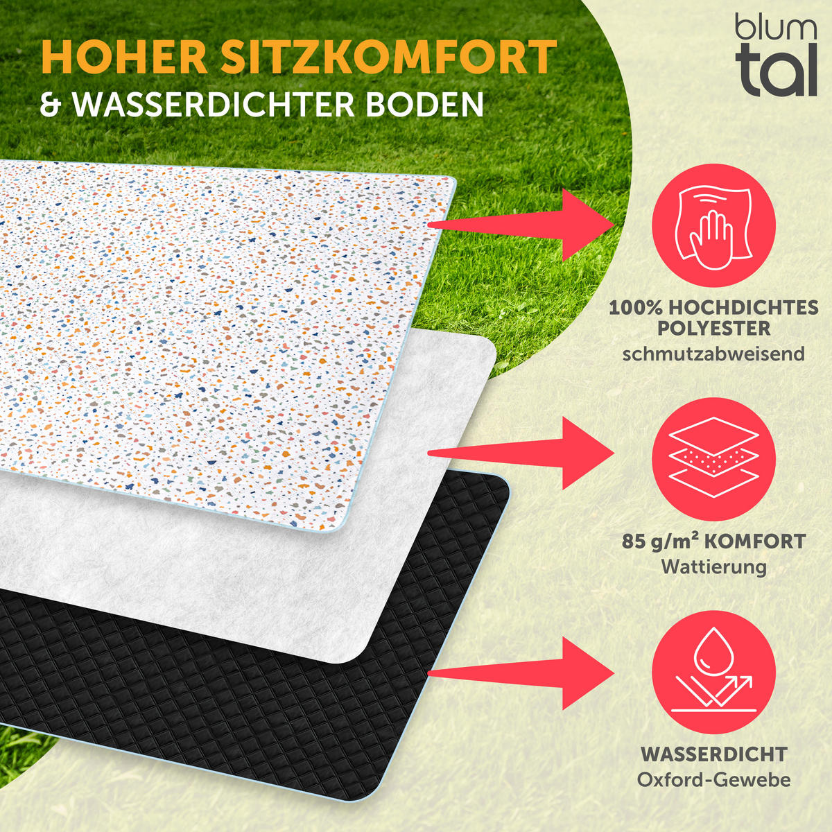 PICKNICKDECKE wasserabweisend 200x200 cm Boho & Terrazzo Design - Terrazzo Bunt - Ecru, Textil (200/200cm) - Blumtal