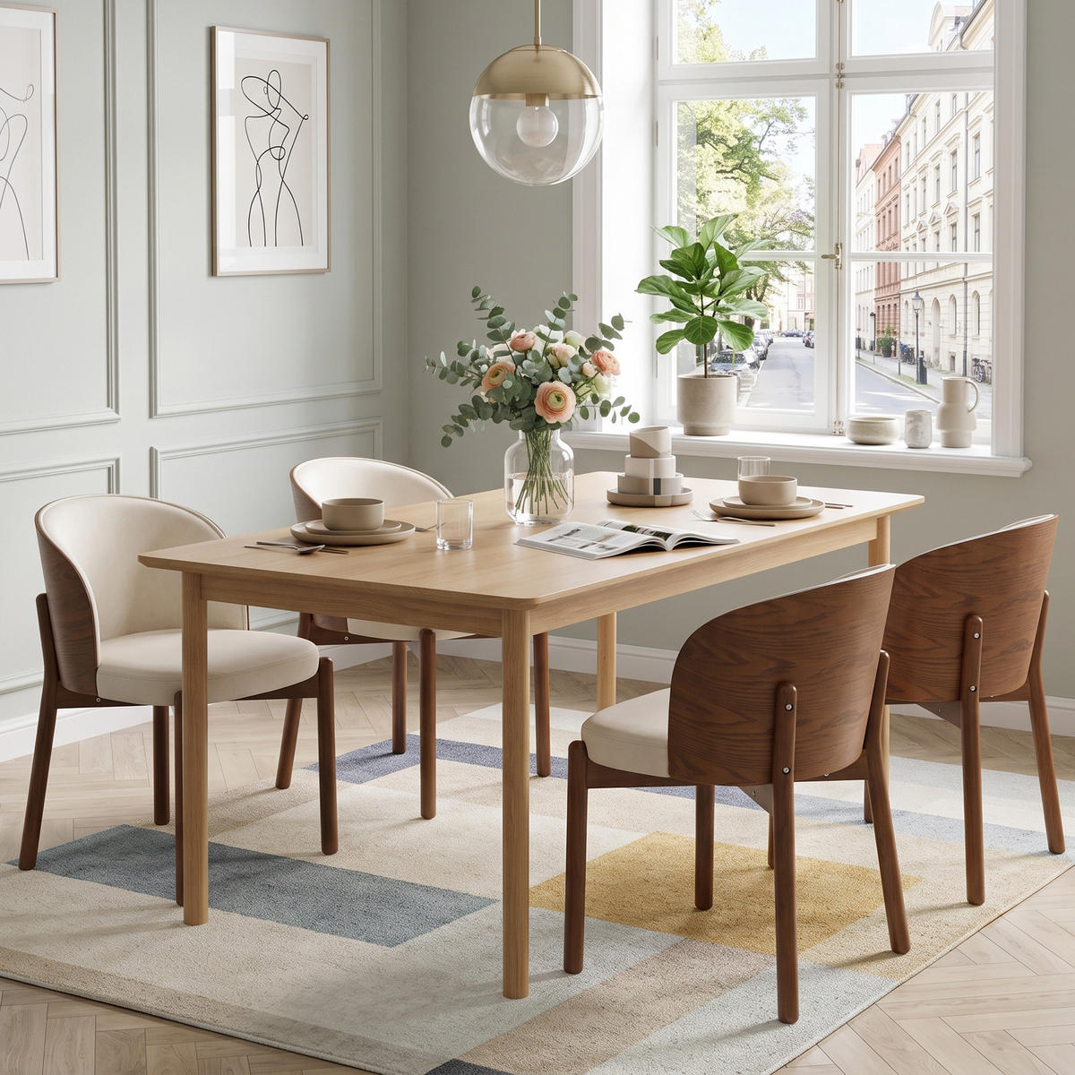 ESSZIMMERSTÜHLE 2er-Set Massivholz Leinen & Esche - Walnussfarben, Holz (57/74/49cm) - Urban Meuble