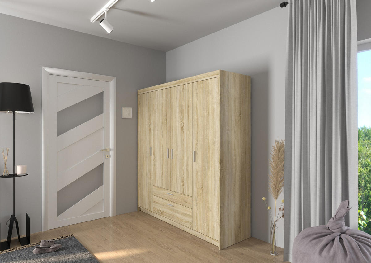 KLEIDERSCHRANK Storicos Sonoma Eiche 176,3/190,5/53 cm - 4T2S Modern mit Schubladen - Beige, Holzwerkstoff/Kunststoff (176.3/190.5/53cm) - AX Living