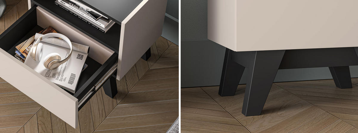 NACHTKONSOLE Freshion Kaschmir / Schwarz 50 / 34 / 53cm (2er-Set) - Creme/Schwarz, Holz/Holzwerkstoff (50/53/34cm) - Feldmann-Wohnen
