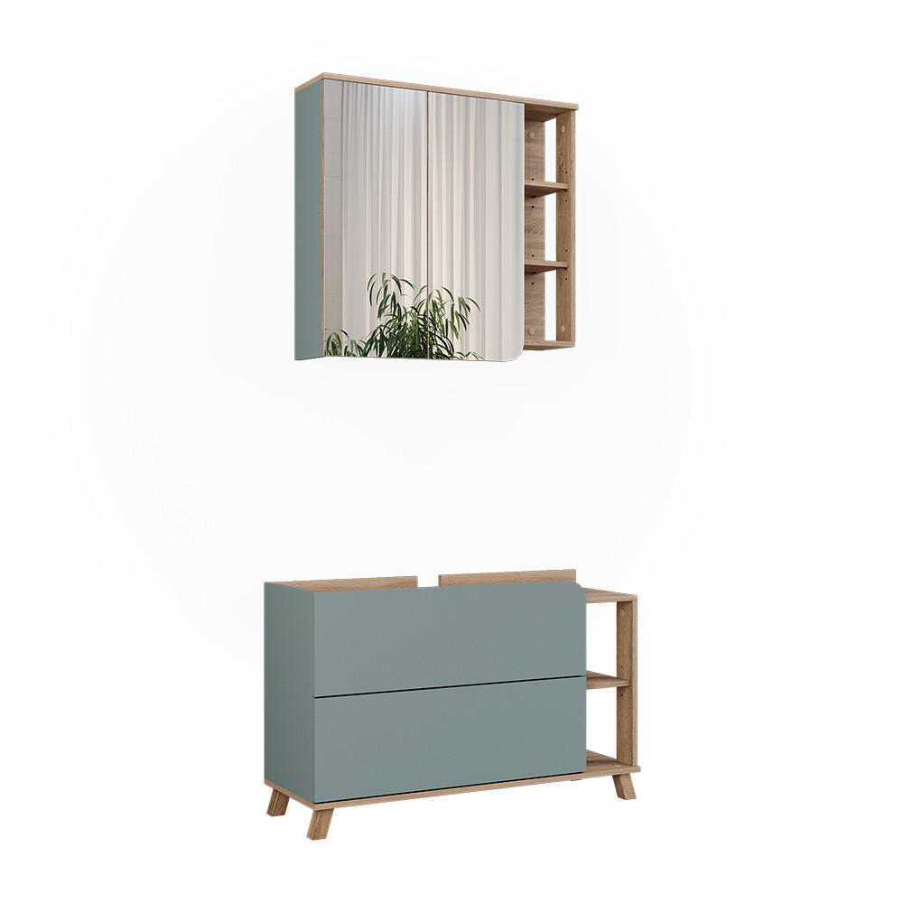BADRUMSMÖBELSET Karen Sonoma/blå 2 delar Sonoma ek, Mörkblå 65/100/35 cm