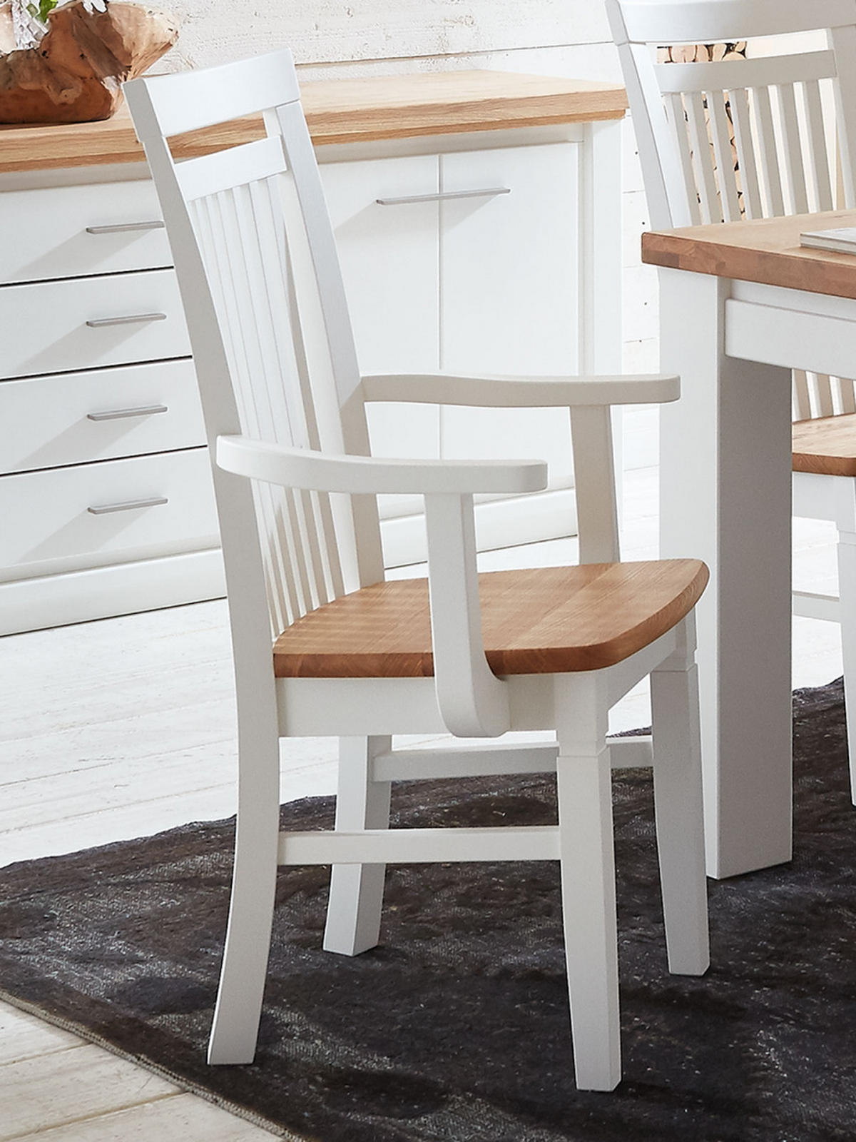 ARMLEHNSTUHL weiß Olbia Wildeiche - Weiß/Braun, Holz (58/106/55cm) - Casamia Massive Möbel