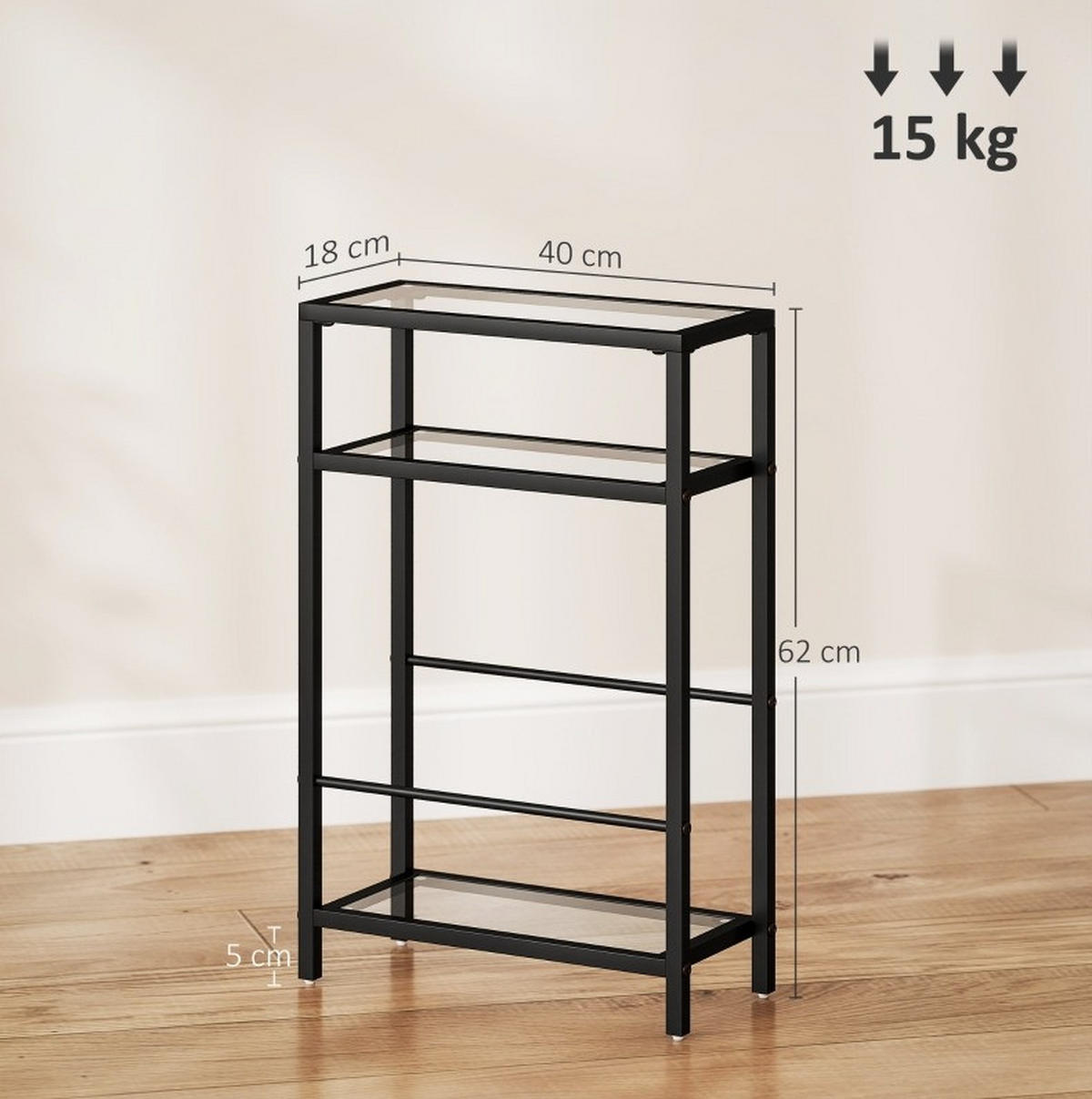 BEISTELLTISCH 40/62/18 cm Schwarz aus Glas mit 3 Ebenen - Schwarz, Glas (40/18/62cm) - OKMYHOME