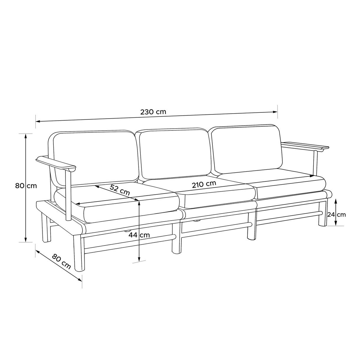 GARTENSOFA ATREDA 3-Sitzer - Grau, Holz/Textil (230/74/80cm) - KONSIMO®
