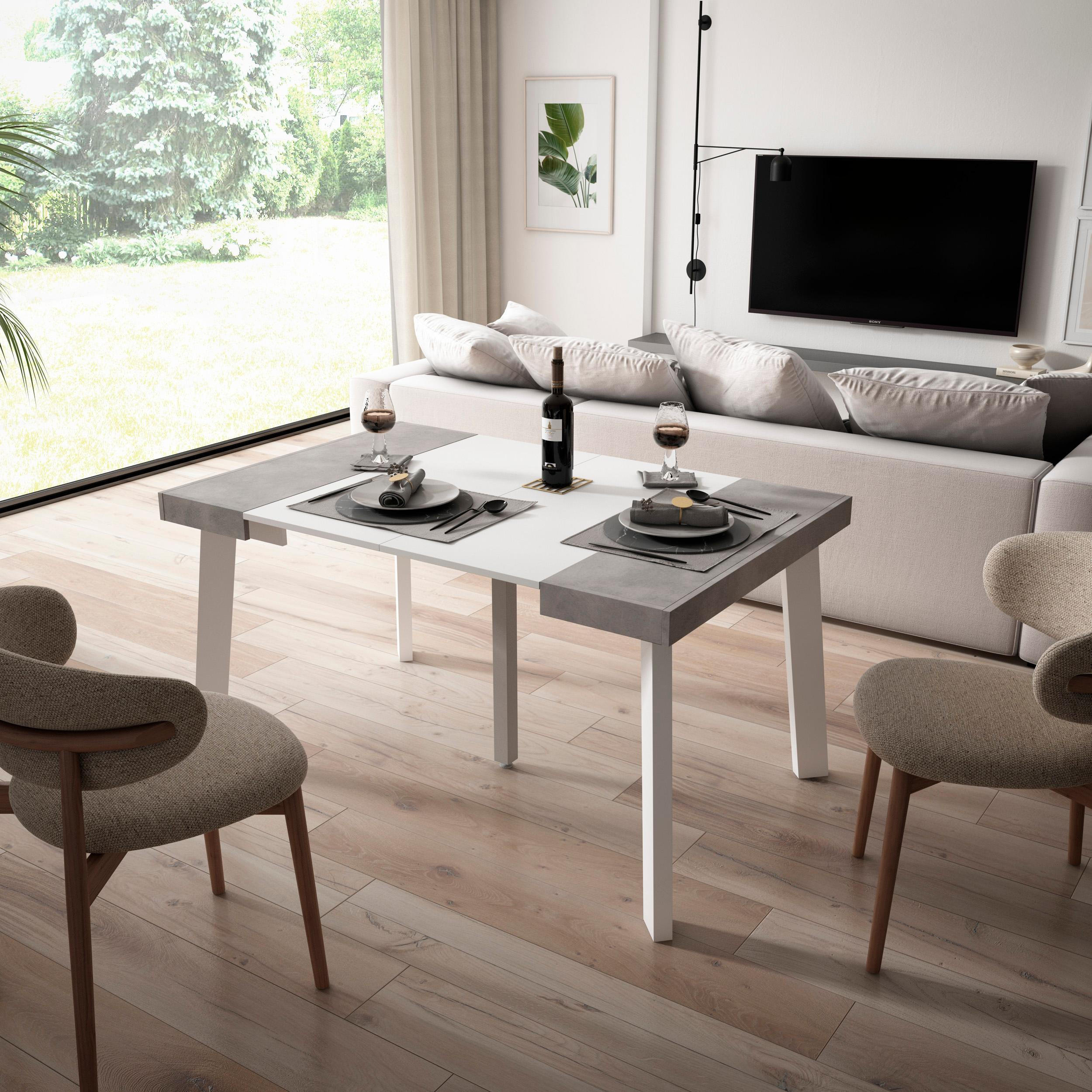 KONSOLENTISCH ausziehbar 58 bis 140cm, für 6 Gäste, weiß zementgrau, 90/58/73cm - Weiß/Grau, Holzwerkstoff (90/140/73cm) - Skraut Home