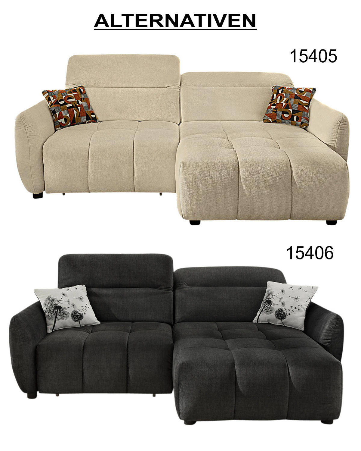 ECKSOFA mit elektrische Sitztiefenverstellung, Kopflehnen verstellbar, USB-C und -A Ladefunktion B260/T191/H106 cm, Velours Anthrazit Schwarz / 15406 - Anthrazit/Multicolor, Kunststoff/Textil (260/191cm) - luma-home