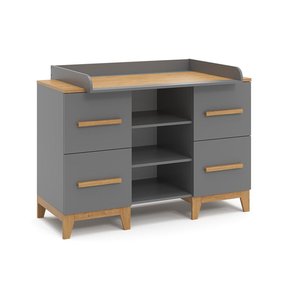 WICKELKOMMODE Malia Grau 133 x 98 cm XL mit 4 Schubladen - Eichefarben/Grau, Holzwerkstoff (133/108/70cm) - VitaliSpa