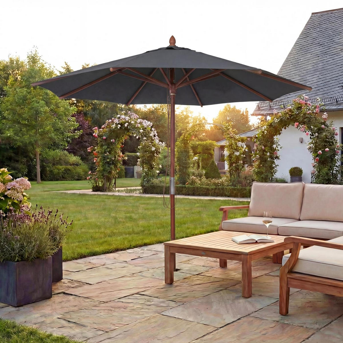 SONNENSCHIRM C57B Anthrazit - Anthrazit, Holz (300/300cm) - MCW